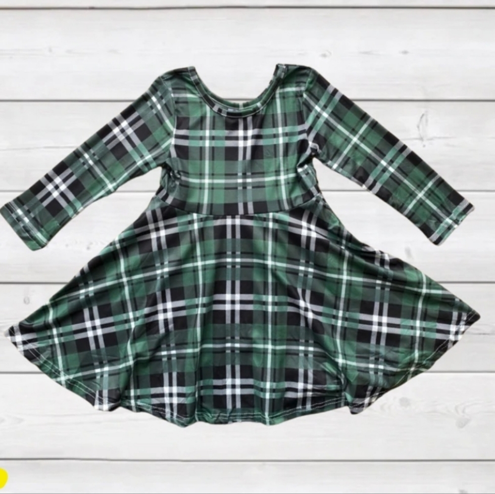 Green Tartan plaid twirly dress boutique XL 5/6